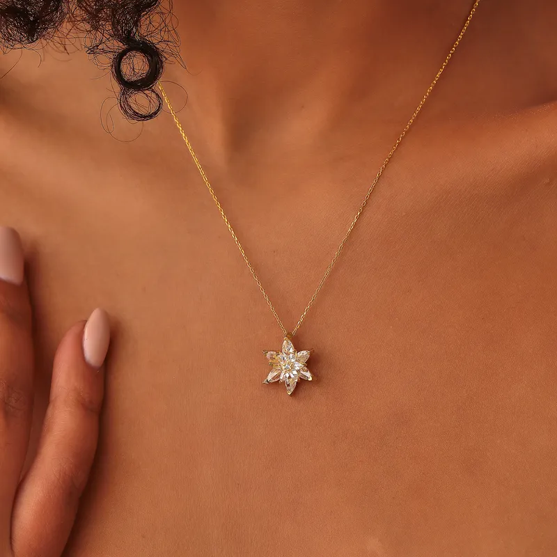 Black Lotus Gold Plated Necklace for Her