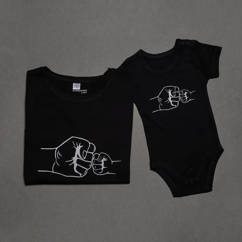 Black T-shirt Baby Body Combination with Fist Salute Design