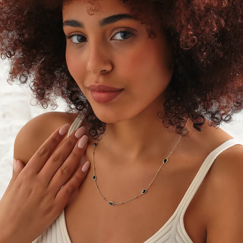 Black Zircon Stone Silver Necklace for Her