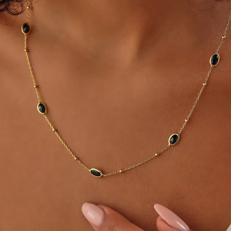 Black Zircon Stone Silver Necklace for Her