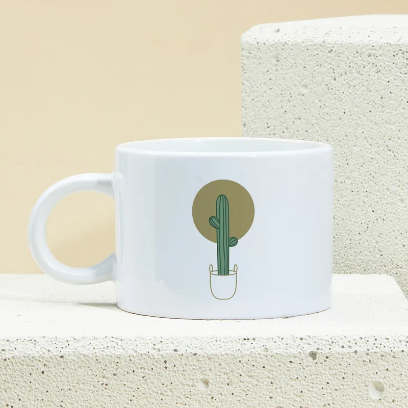 Boho Style Cactus Design Porcelain Coffee Cup