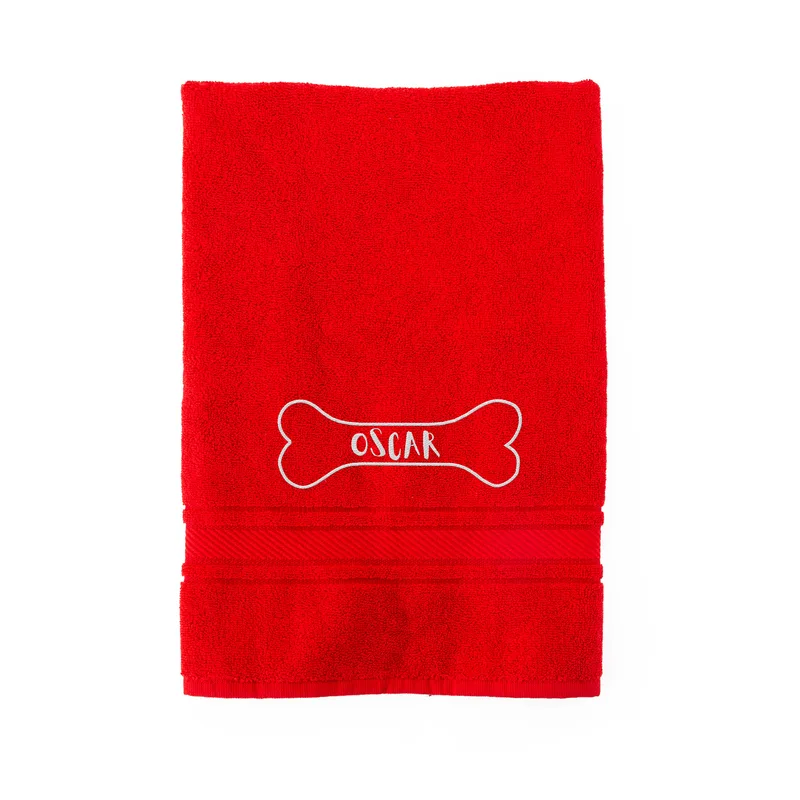 Bone Design Embroidered Personalized Pet Towel with Name