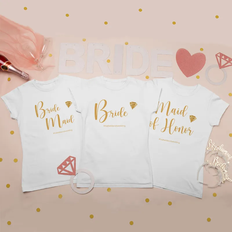 Bride & Bridesmaid Personalized 3 Piece Matching T-Shirts Set
