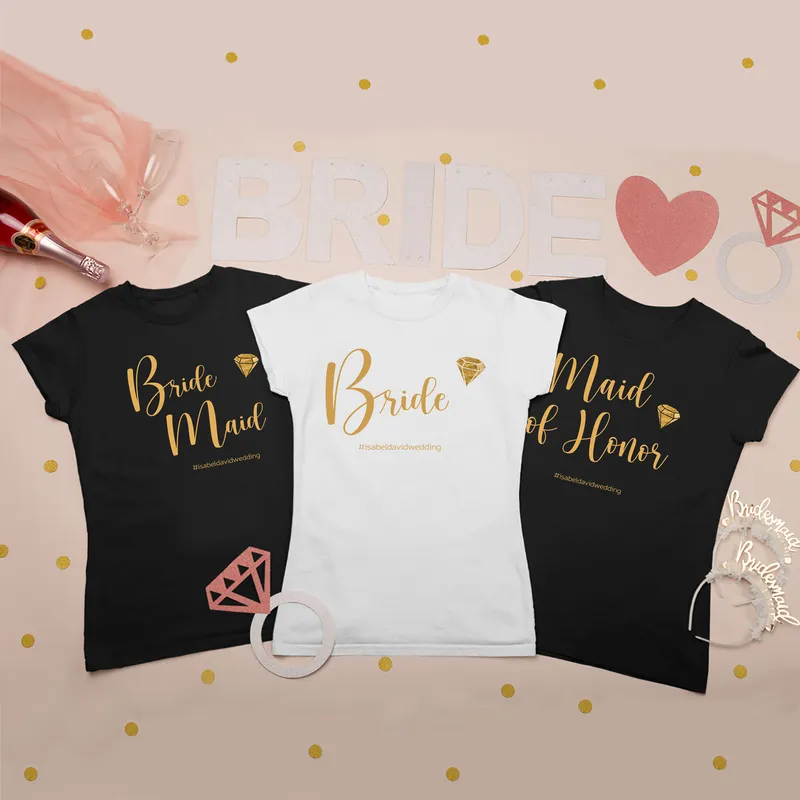 Bride & Bridesmaid Personalized 3 Piece Matching T-Shirts Set