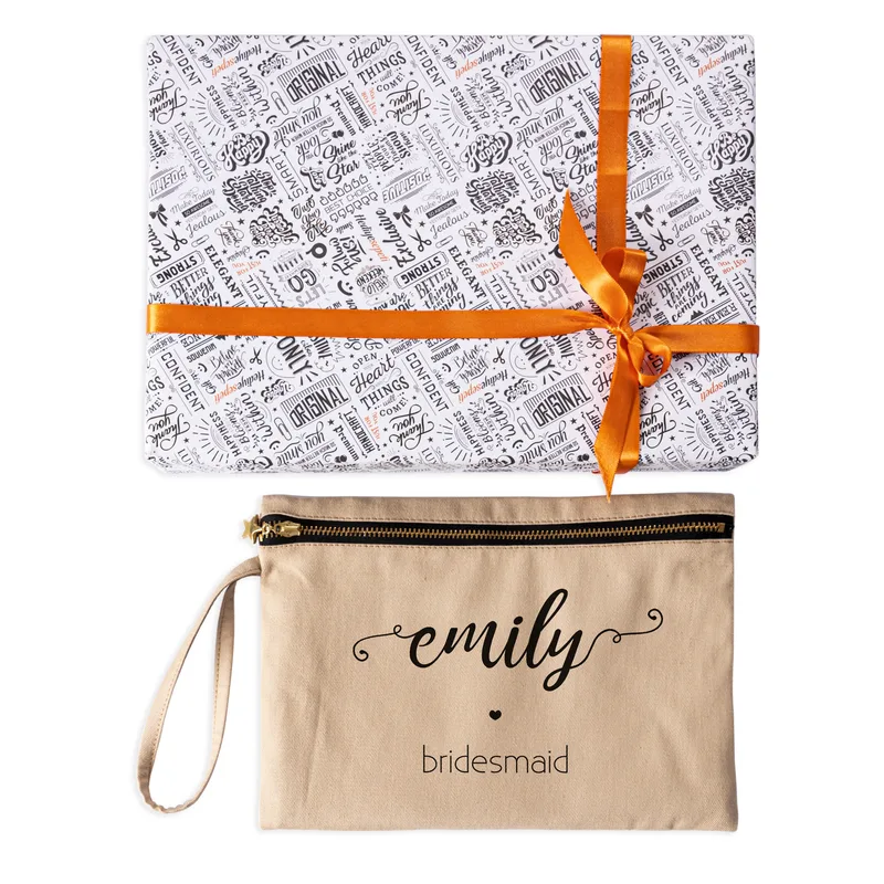 Bridesmaid Designed Personalized Beige Canvas Makeup Bag