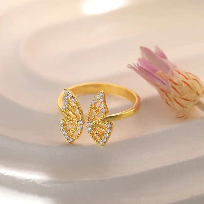 Butterfly Gold Plated Ring with Zirconia Stones
