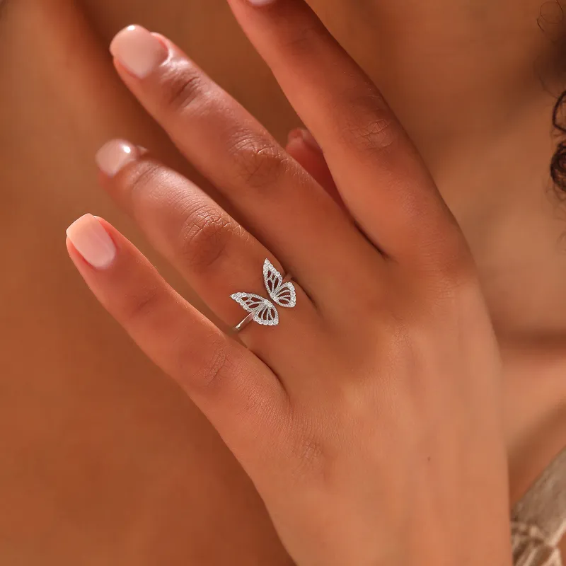 Butterfly Gold Plated Ring with Zirconia Stones