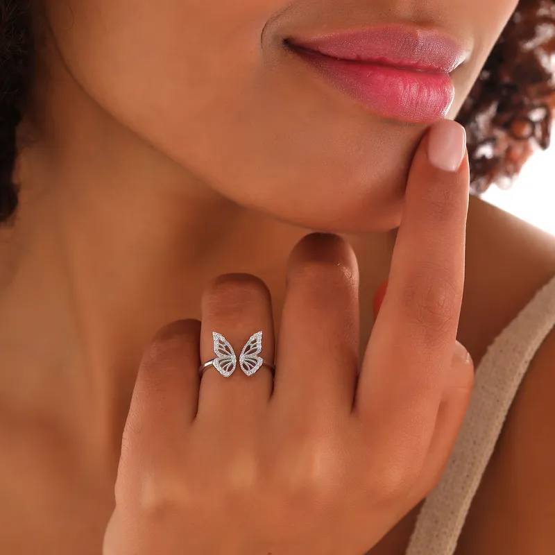 Butterfly Gold Plated Ring with Zirconia Stones