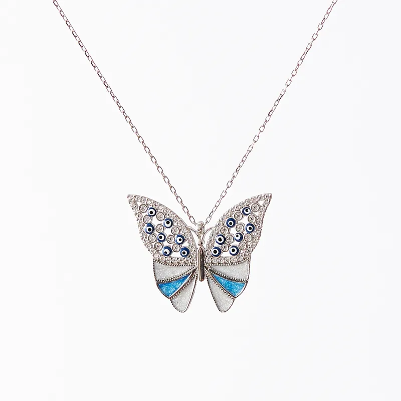 Butterfly Shaped Silver Necklace Gift Set with Wooden Box and Mini Corsage