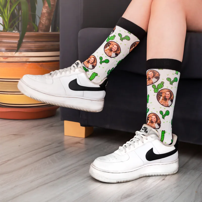 Personalised Cactus Photo Socks for Birthdays and New Year