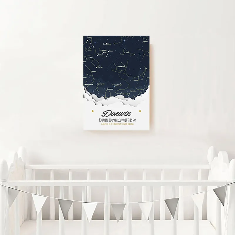 Personalised Baby Boy Star Map Canvas Print 12x16