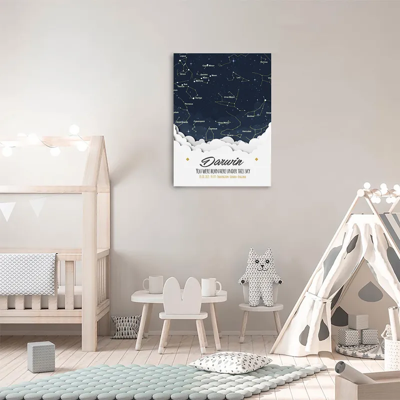 Personalised Baby Boy Star Map Canvas Print 12x16