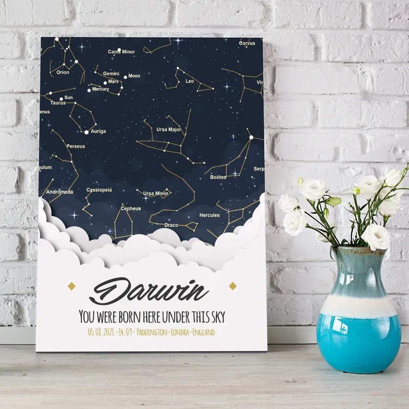 Personalised Baby Boy Star Map Canvas Print 12x16