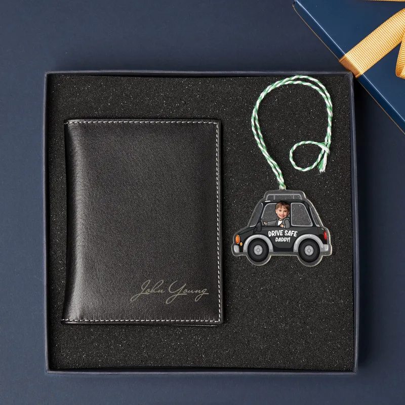 Car Lover Dad Registration Holder and Photo Car Charm Set