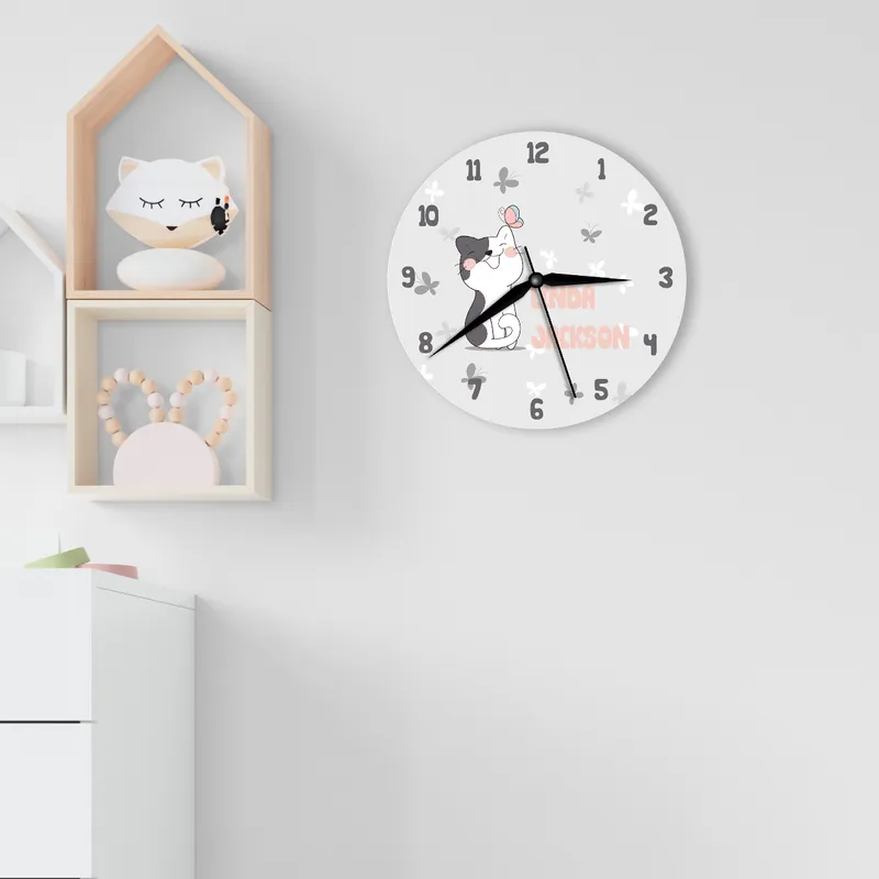 Personalised Cat Wall Clock for Kids Room