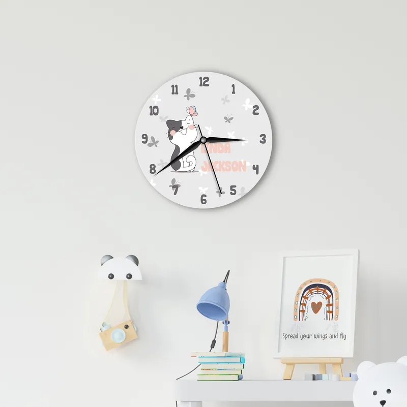 Personalised Cat Wall Clock for Kids Room