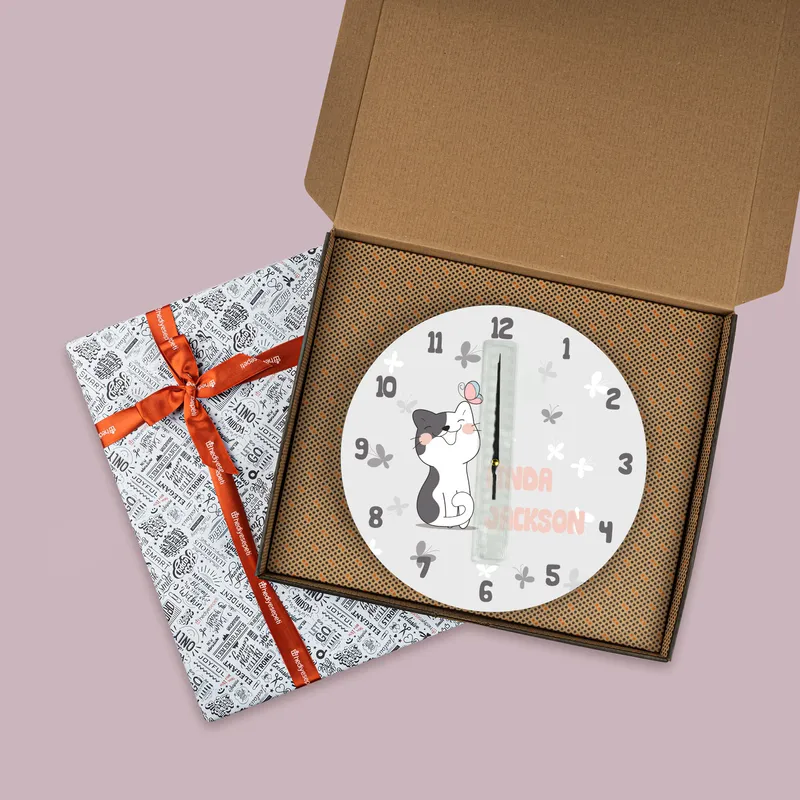 Personalised Cat Wall Clock for Kids Room