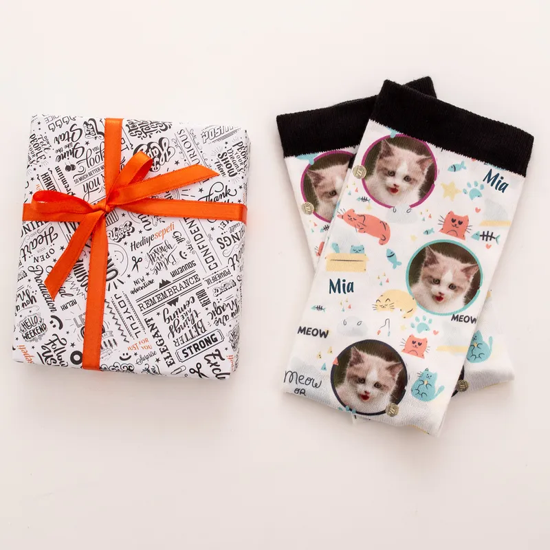 Personalised Cat Face Photo Socks for Pet Lovers