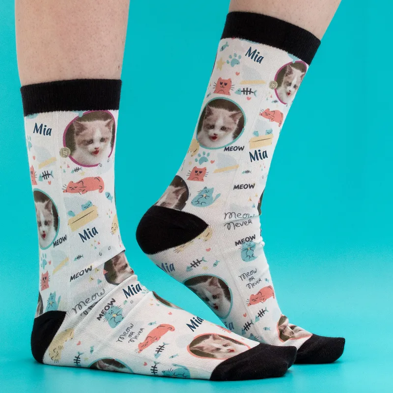 Personalised Cat Face Photo Socks for Pet Lovers