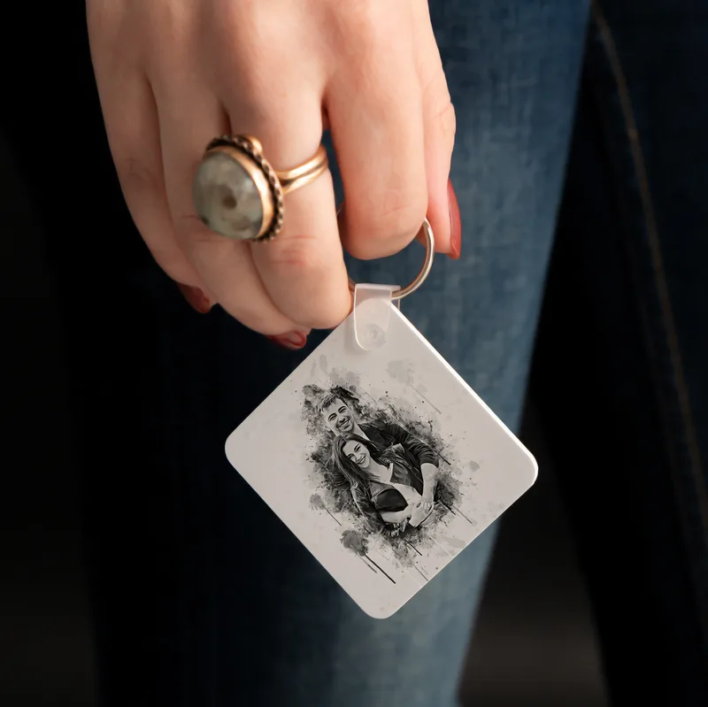 Charcoal Drawing Design Personalized Keychain