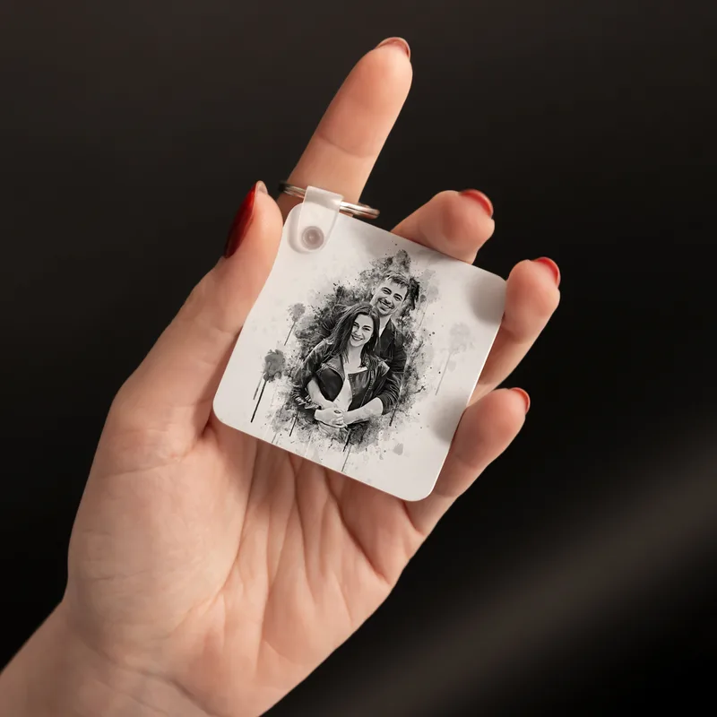 Charcoal Drawing Design Personalized Keychain