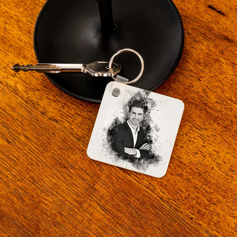 Charcoal Drawing Design Personalized Keychain