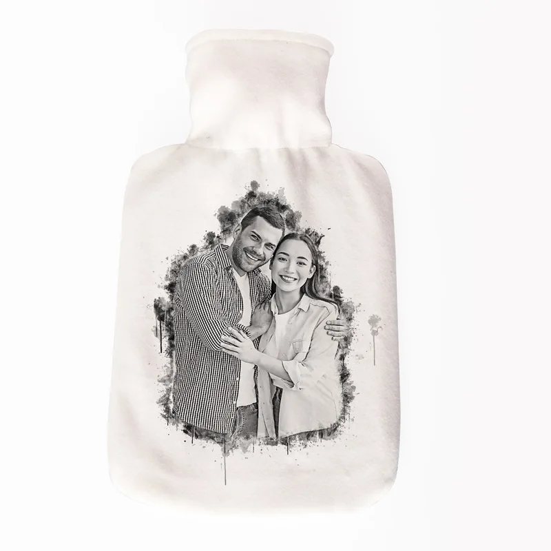 Charcoal Drawing Design Photo Printed Hot Water Bottle