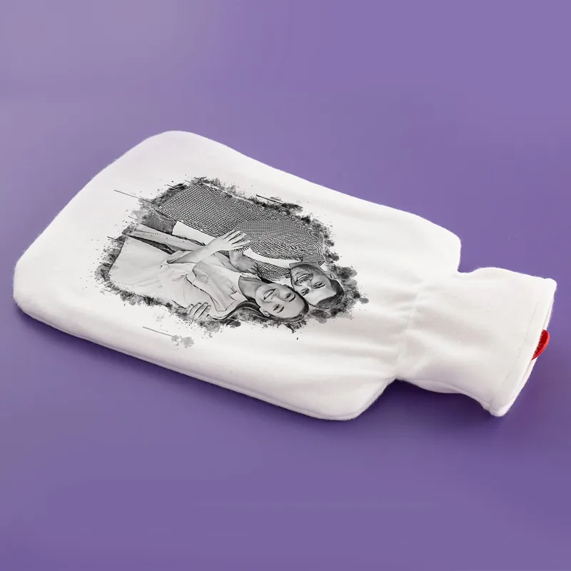 Charcoal Drawing Design Photo Printed Hot Water Bottle