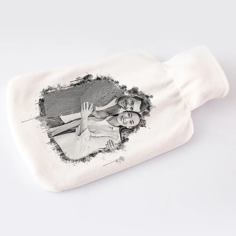 Charcoal Drawing Design Photo Printed Hot Water Bottle