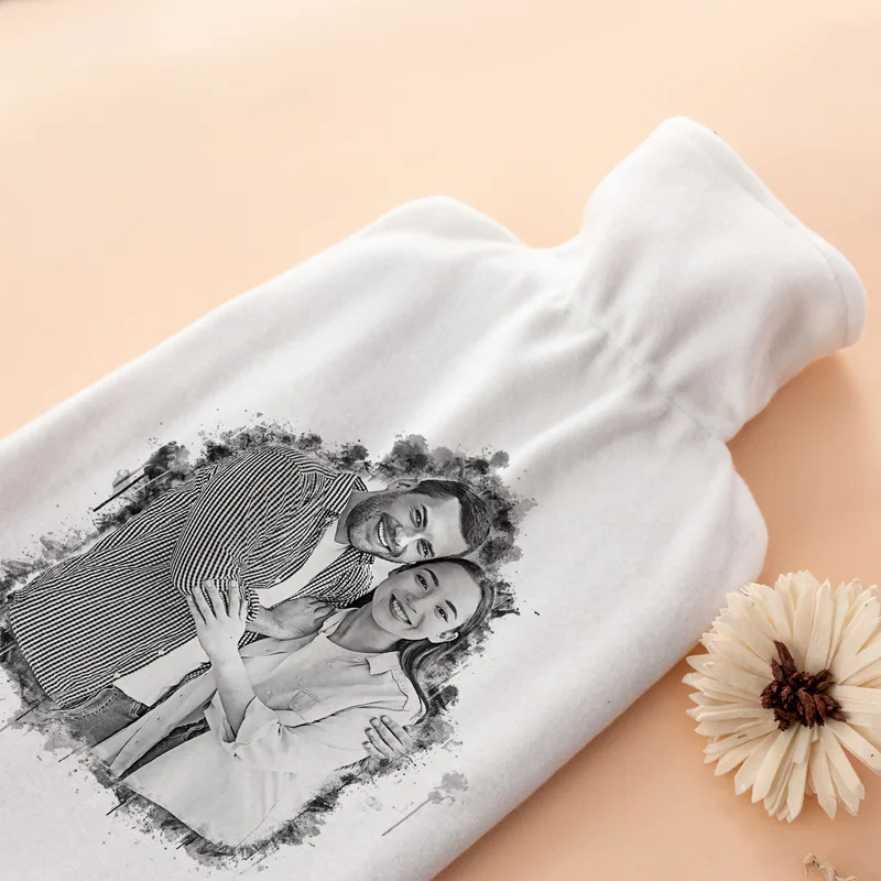 Charcoal Drawing Design Photo Printed Hot Water Bottle