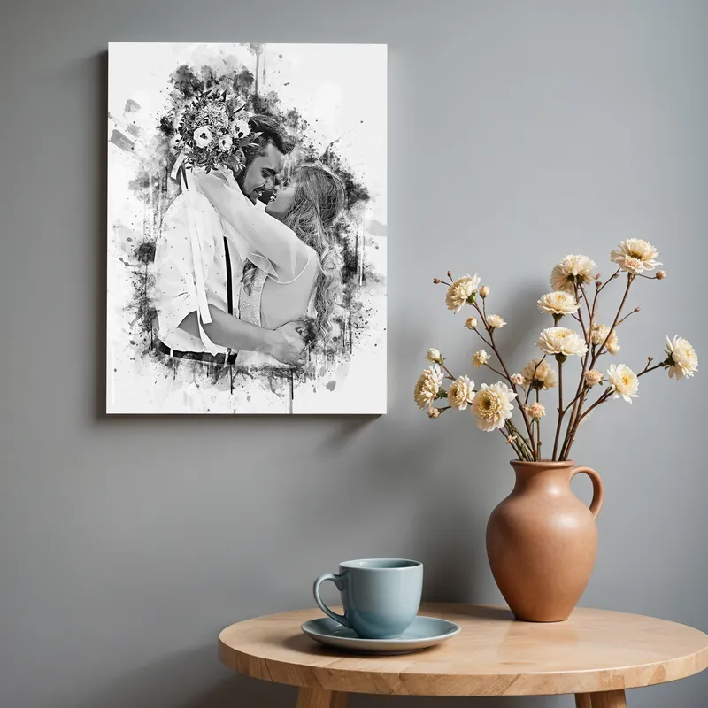 Charcoal Drawing Design Wedding Gifts Photo Canvas Print 15.75x11.8