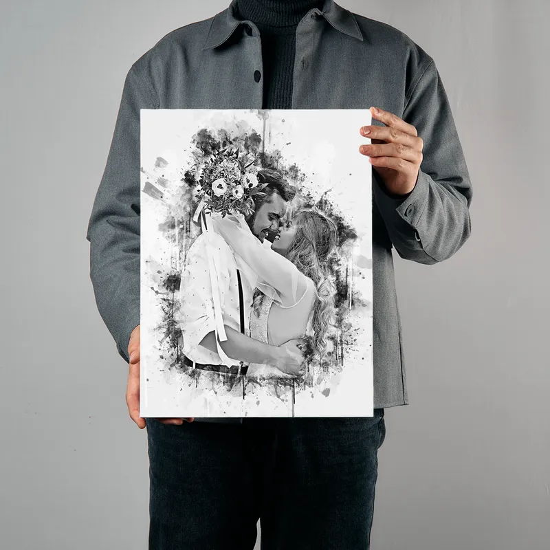 Charcoal Drawing Design Wedding Gifts Photo Canvas Print 15.75x11.8