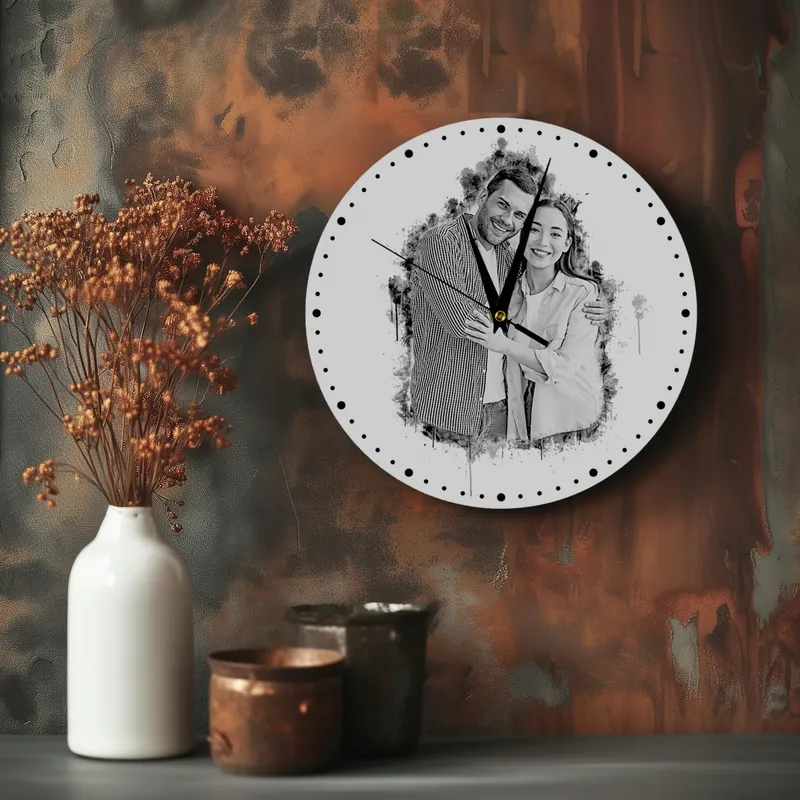 Personalised Charcoal Sketch Photo Wall Clock