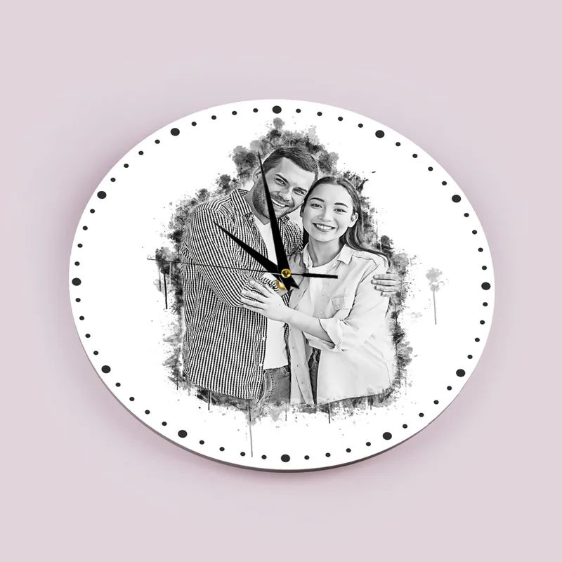 Personalised Charcoal Sketch Photo Wall Clock