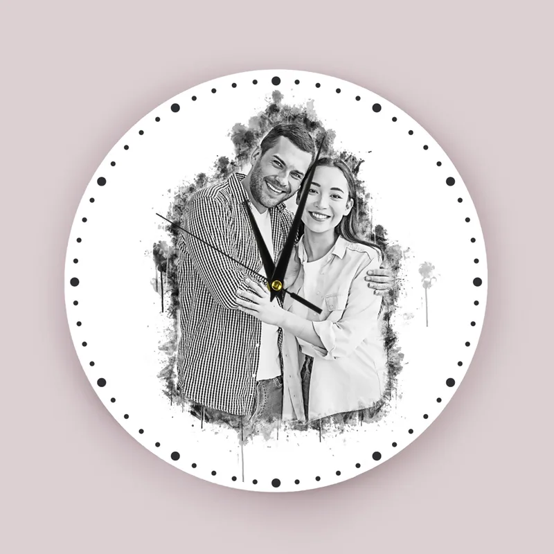 Personalised Charcoal Sketch Photo Wall Clock