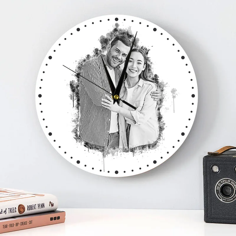 Personalised Charcoal Sketch Photo Wall Clock