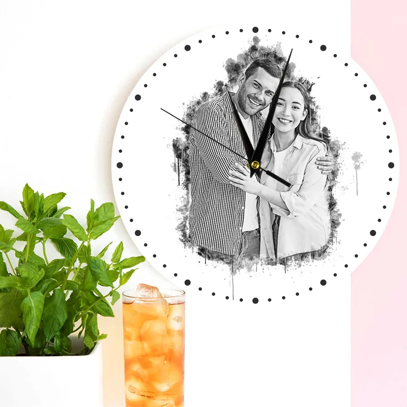 Personalised Charcoal Sketch Photo Wall Clock