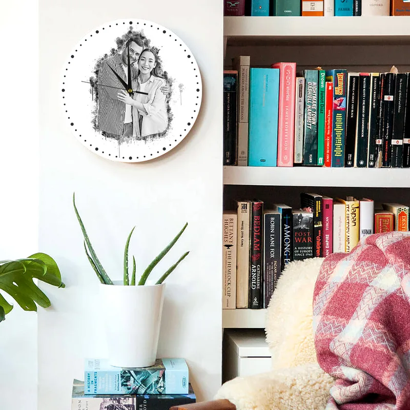 Personalised Charcoal Sketch Photo Wall Clock