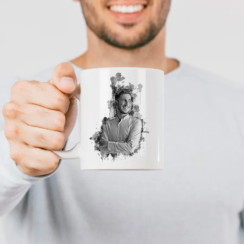Charocoal Effect Personalized Photo Printed Porcelain Mug