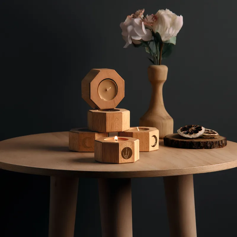 Chic Wooden Candle Holder Set Of 5 for Lifestyle Home Ambiance