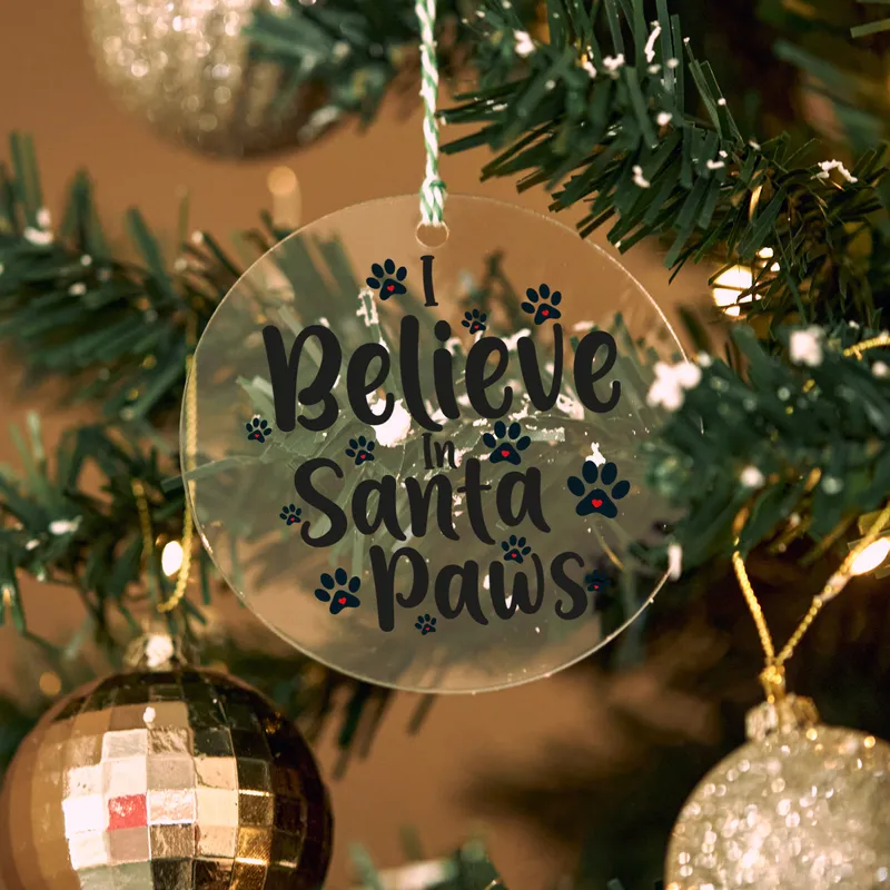 Christmas Gift I Believe in Santa Paws Pine Tree Ornament