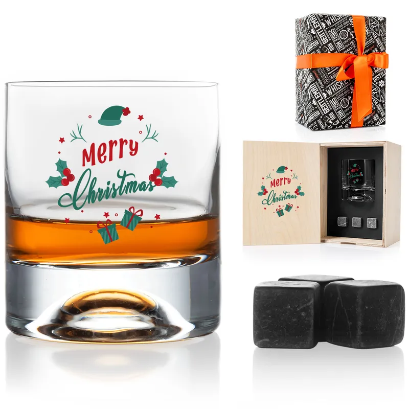 Christmas Gift Whiskey Glass Set with Wooden Box