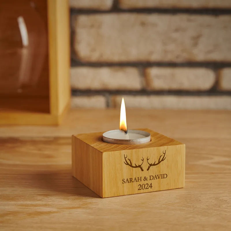 Personalised Reindeer Antler Wine Rack with Glasses & Candle Set