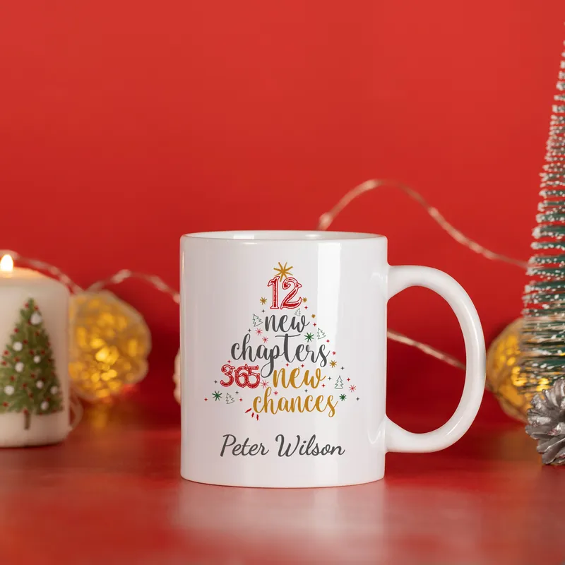 Christmas Tree Designed Porcelain Mug with Name Writing
