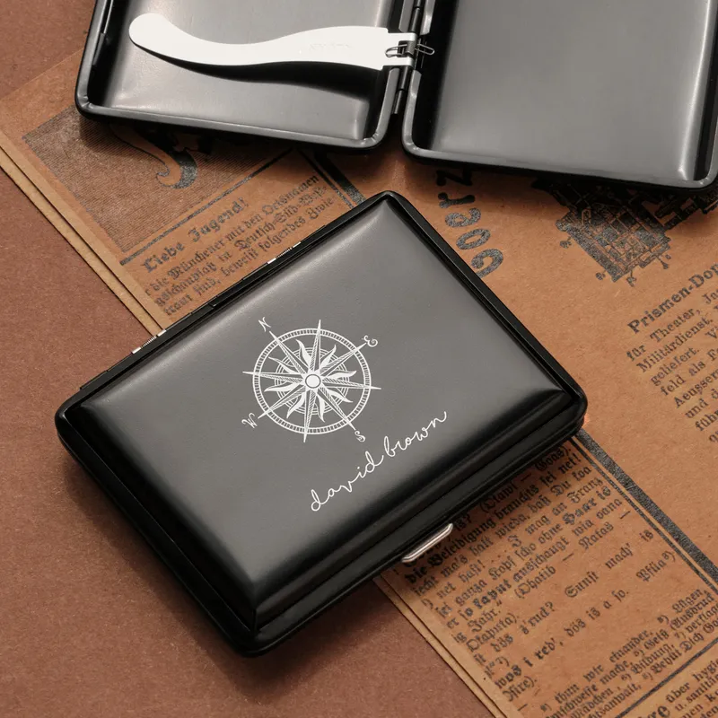 Compass Design Personalized Cigarette Case