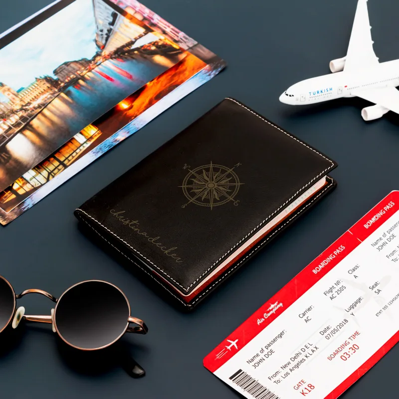 Compass Design Personalized Leather Passport Cover