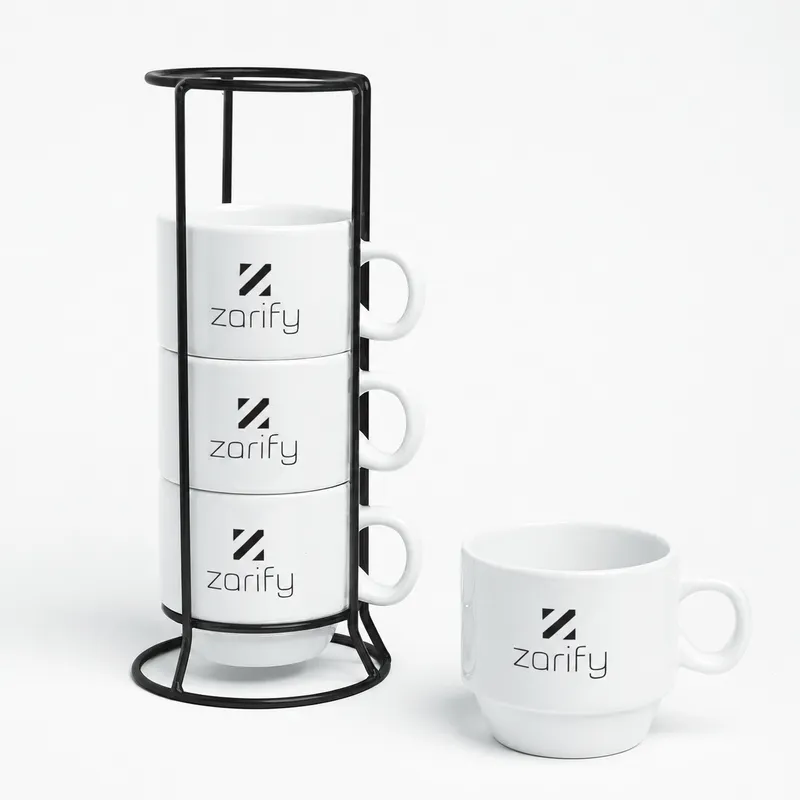 Personalised Corporate Logo Coffee Mug Set of 4 with Stand