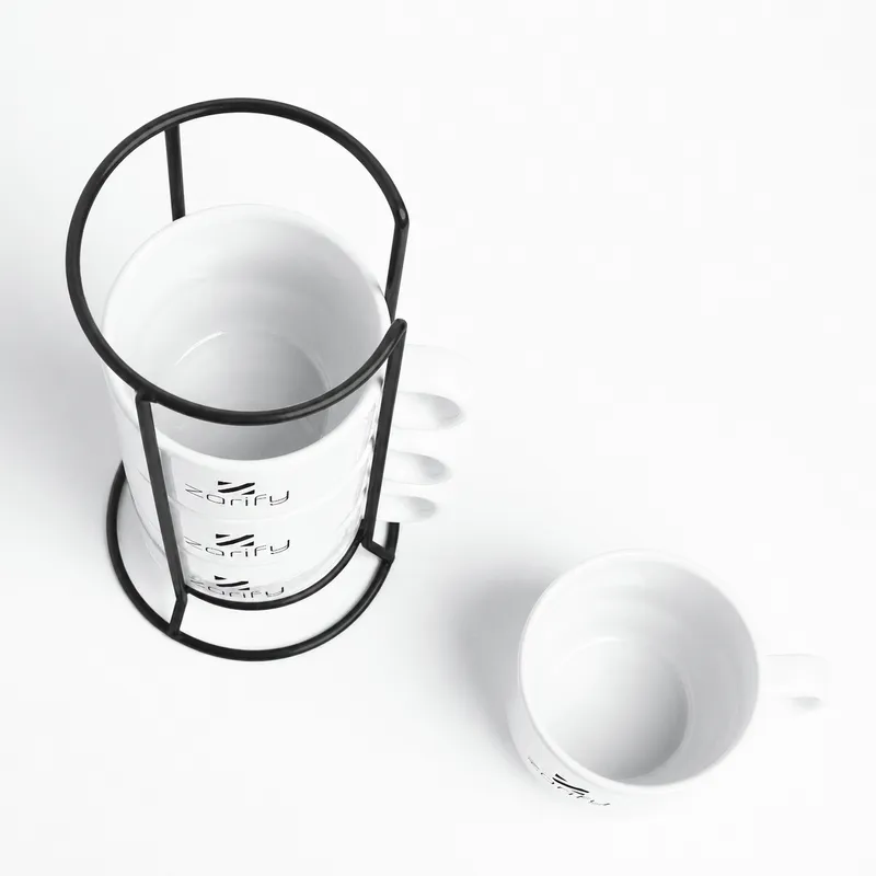 Personalised Corporate Logo Coffee Mug Set of 4 with Stand