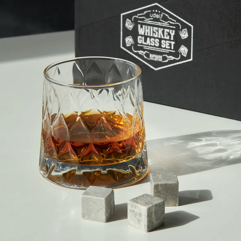 Crystal Patterned Whiskey Glass Set in Special Box
