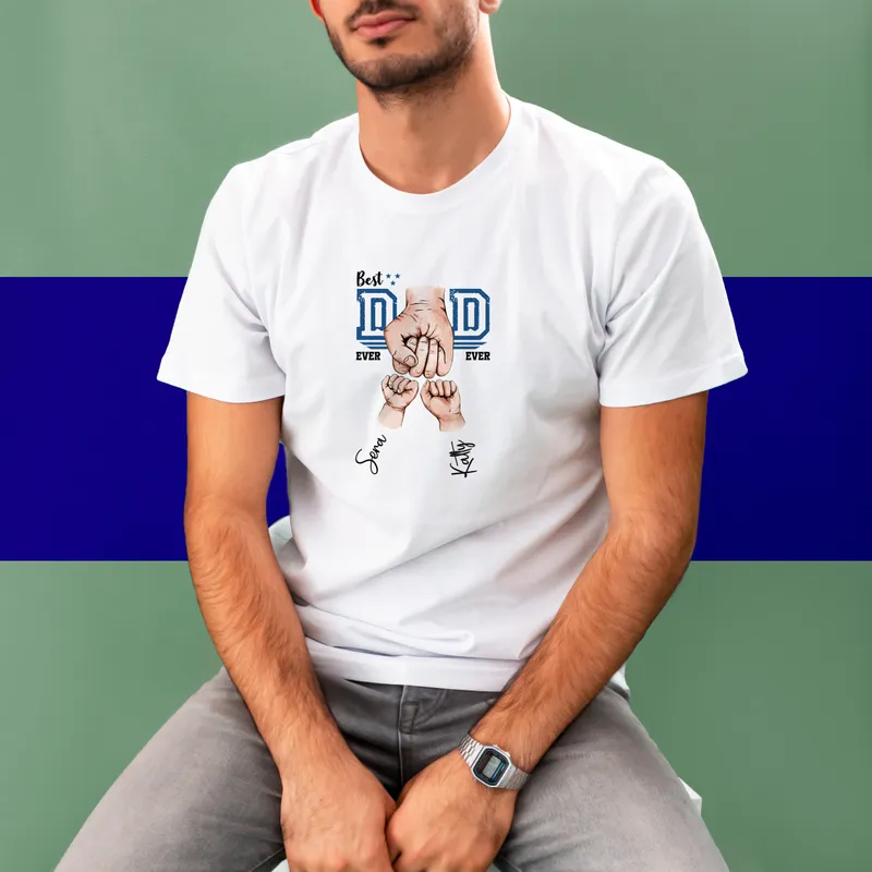 Personalised Best Dad T-Shirt with Two Kids' Names